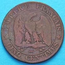 Франция 5 сантимов 1855 год. Монетный двор Страсбург.