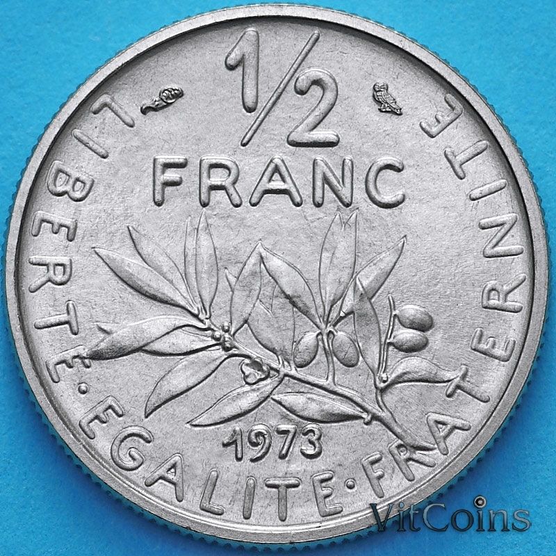 Монета Франция 1/2 франка 1973 год. BU