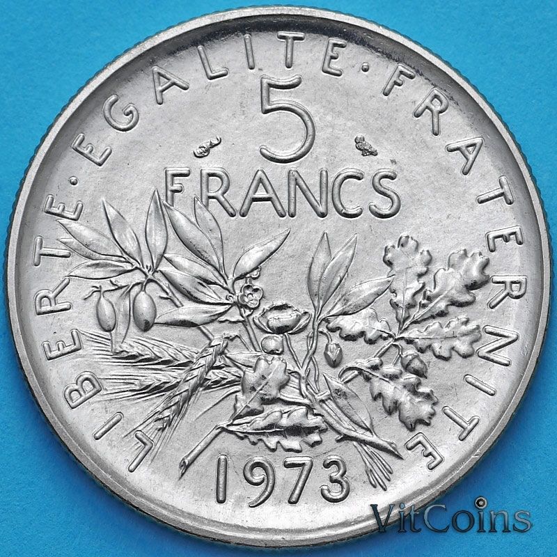 Монета Франция 5 франков 1973 год. BU