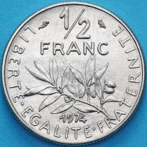 Франция 1/2 франка 1974 год. BU