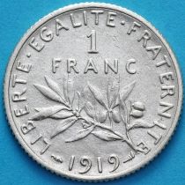 Франция 1 франк 1919 год. Серебро