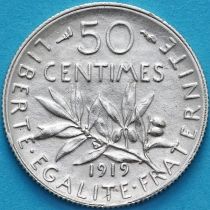 Франция 50 сантим 1919 год. Серебро.