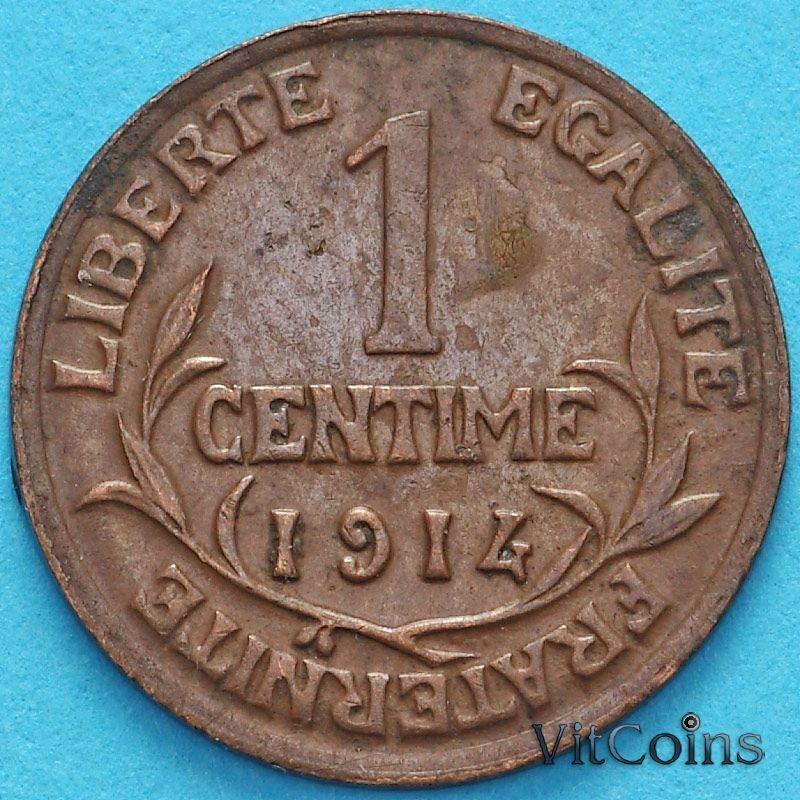 Монета Франция 1 сантим 1914 год.