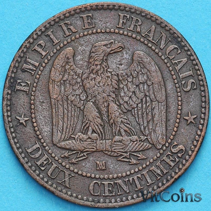 Монета Франция 2 сантима 1856 год. 1856 год. MA