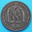 Монета Франции 5 сантимов 1854 год. Монетный двор Лион.