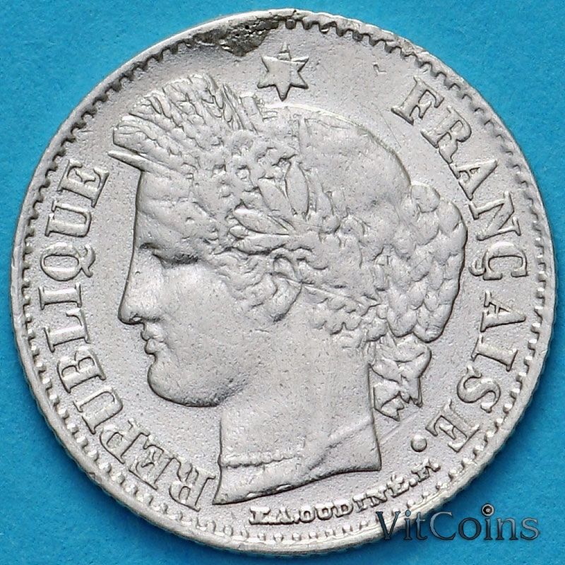 Монета Франции 20 сантим 1850 год.