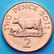Монета Гернси 2 пенса 2011 год. Корова.