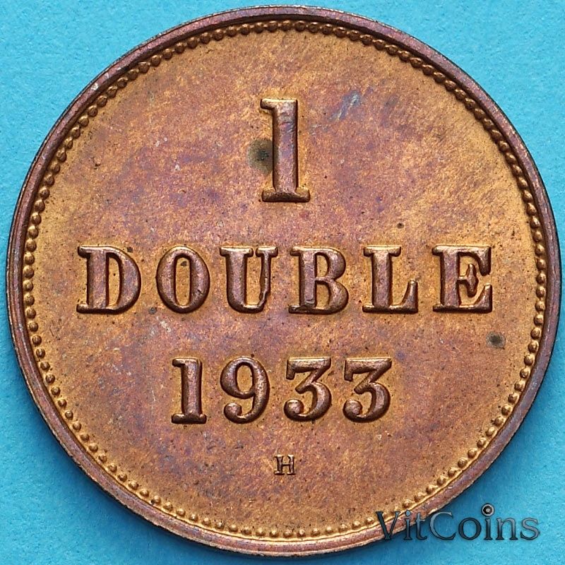 Монета Гернси 1 дубль 1933 год.
