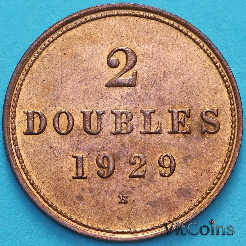 Монета Гернси 2 дубля 1929 год.
