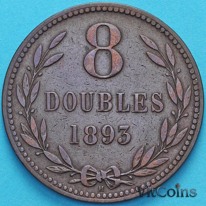 Монета Гернси 8 дублей 1893 год.