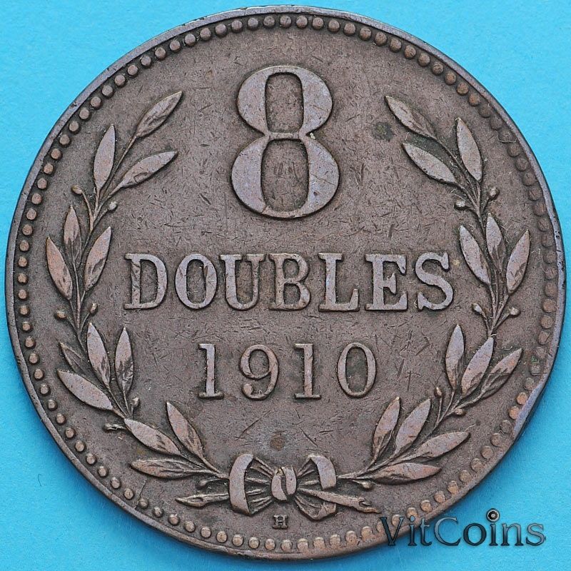 Монета Гернси 8 дублей 1910 год.