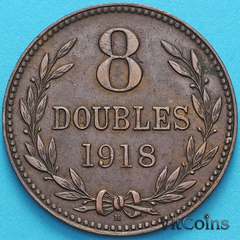 Монета Гернси 8 дублей 1918 год.