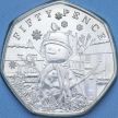 Монета Гернси 50 пенсов 2024 год. Рождественские снеговики. Снеговик с двумя малиновками