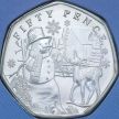 Монета Гернси 50 пенсов 2024 год. Рождественские снеговики. Снеговик и оленёнок