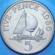 Монета Гернси 5 пенсов 1986 год. Парусник.  BU
