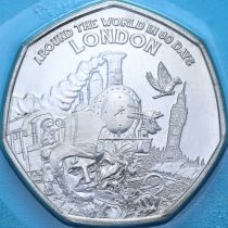 Гернси 50 пенсов 2022 год. Вокруг света за 80 дней. Лондон