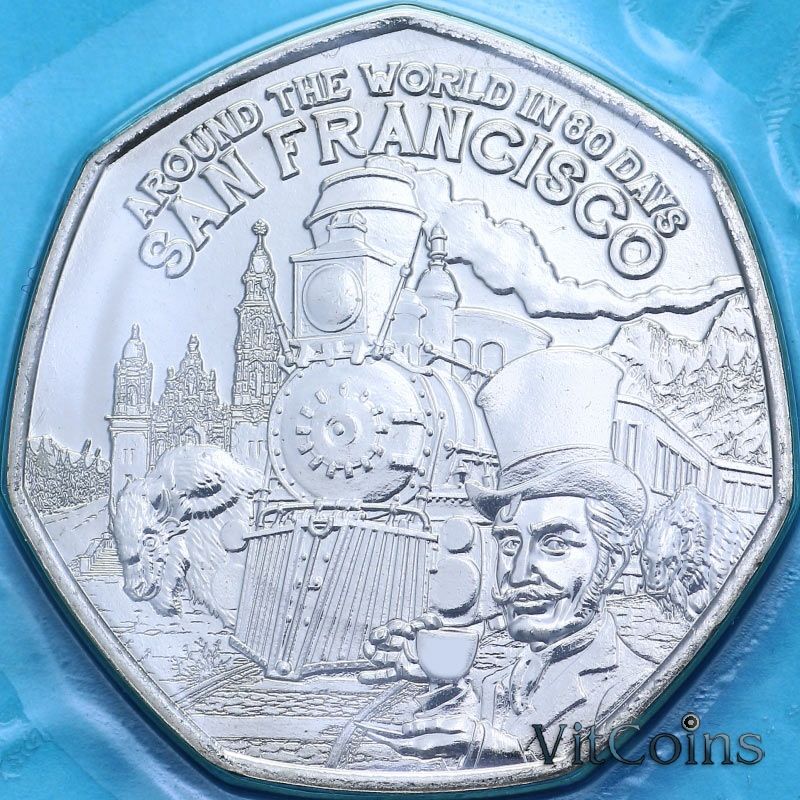 Монета Гернси 50 пенсов 2022 год. Вокруг света за 80 дней. Сан-Франциско