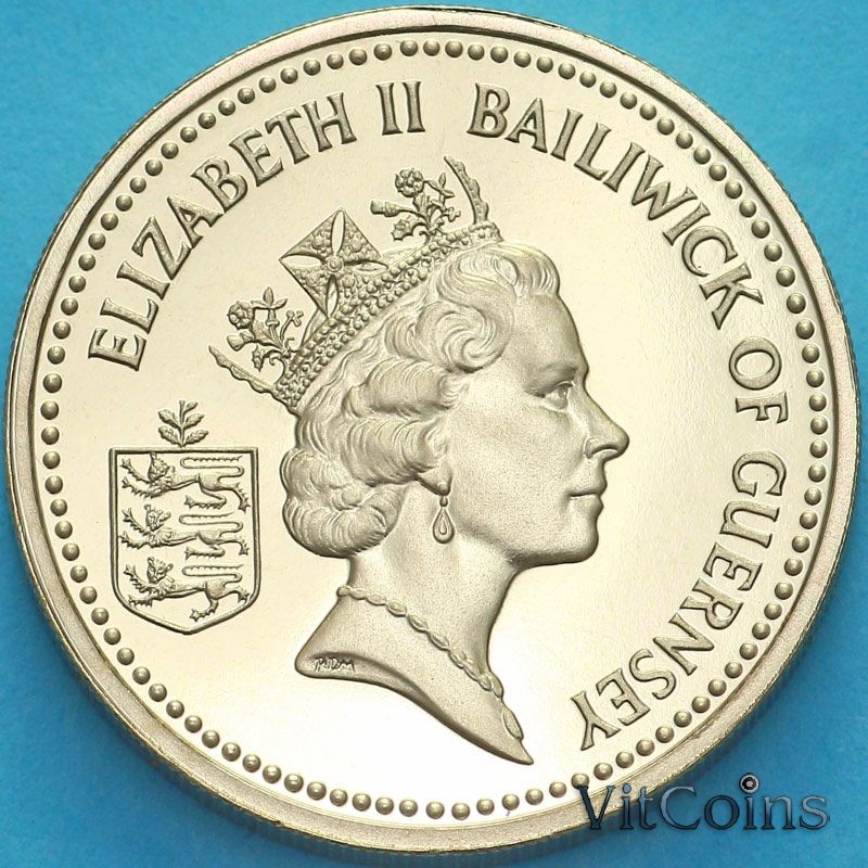 Монета Гернси 1 фунт 1989 год. Пруф Монета Гернси 1 фунт 1989 год. Пруф
