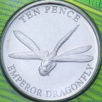 Гернси 10 пенсов 2021 год. Императорская стрекоза. Блистер