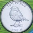 Монета Гернси 10 пенсов 2021 год. Зарянка. Блистер