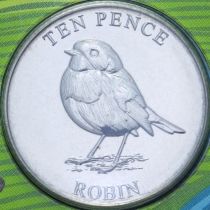 Гернси 10 пенсов 2021 год. Зарянка. Блистер