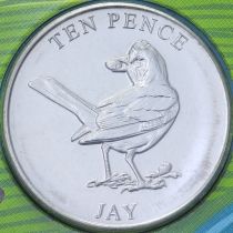 Гернси 10 пенсов 2021 год. Сойка. Блистер