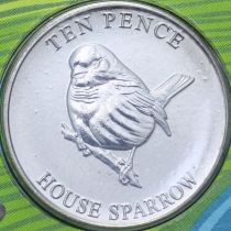 Гернси 10 пенсов 2021 год. Воробей. Блистер