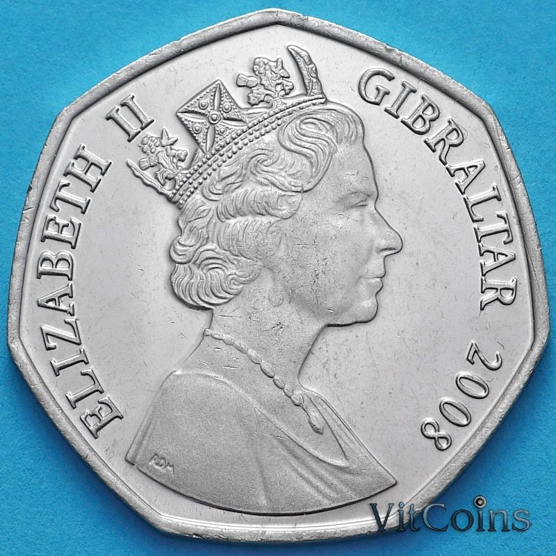 Монета Гибралтар 50 пенсов 2008 год. Дева Мария