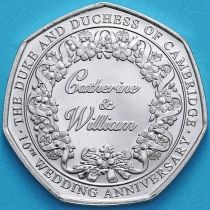 Гибралтар 50 пенсов 2021 год. Юбилей свадьбы принца Уильяма и Кейт Миддлтон.
