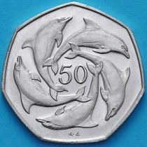Гибралтар 50 пенсов 1997 год. Дельфины. KM# 39.1, маленькая.