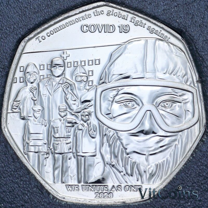 Монета Гибралтар 50 пенсов 2020 год. Борьба с эпидемией Covid-19