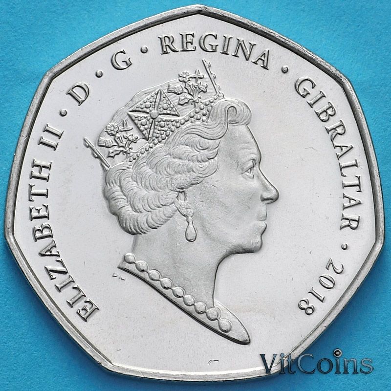 Монета Гибралтар 50 пенсов 2018 год. Рождество. АВ