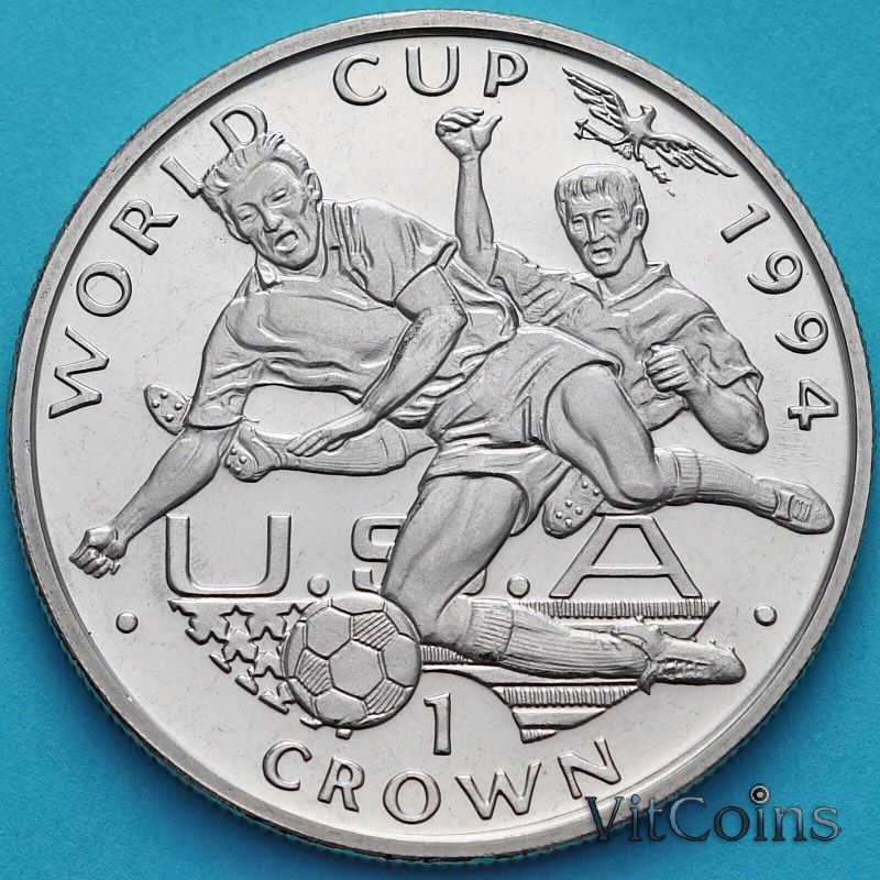Монета  Гибралтар 1 крона 1994 год. ЧМ по футболу. Борьба за мяч.