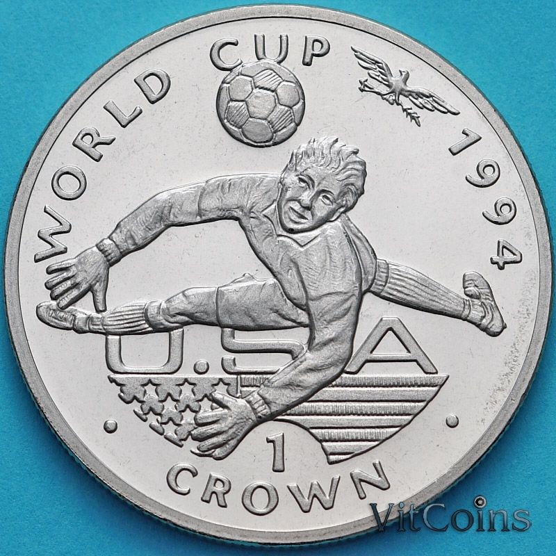 Монета  Гибралтар 1 крона 1994 год. ЧМ по футболу. Вратарь.