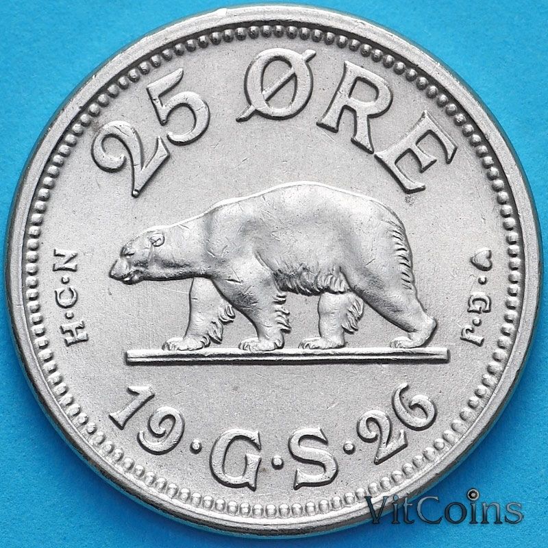 Монета Гренландии 25 эре 1926 год. UNC