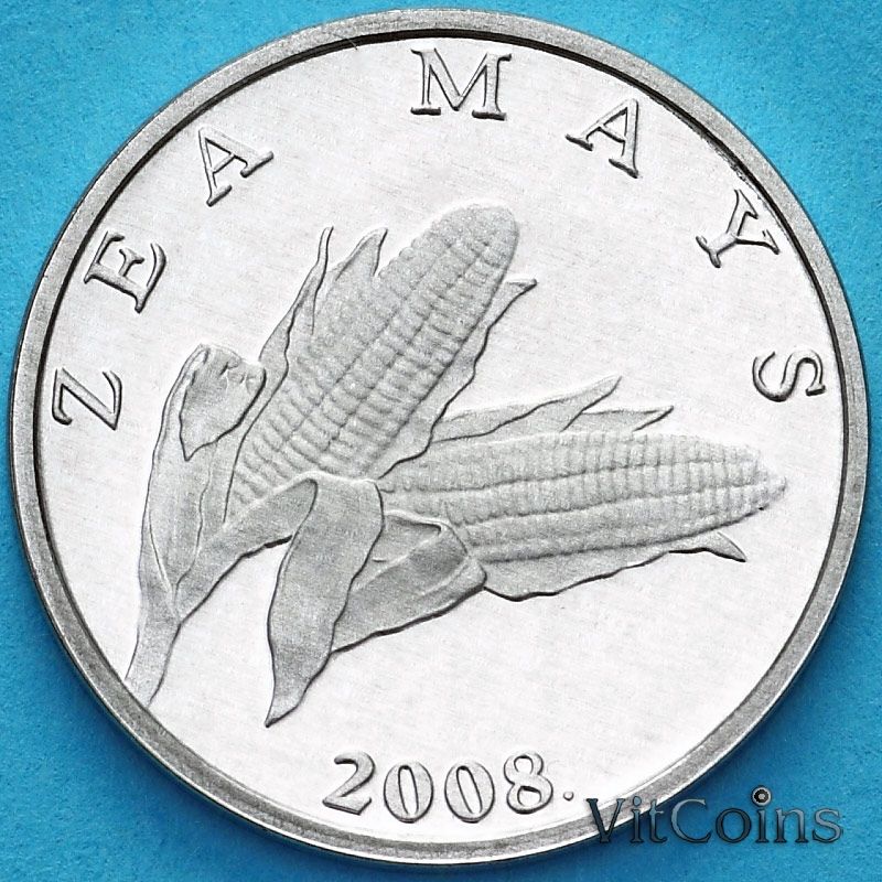 Монета Хорватия 1 липа 2008 год. Надпись на латыни. Пруф