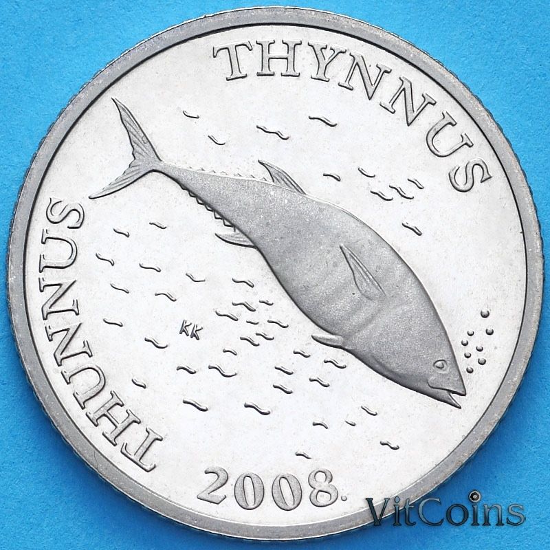 Монета Хорватия 2 куны 2008 год. Надпись на латыни. Пруф