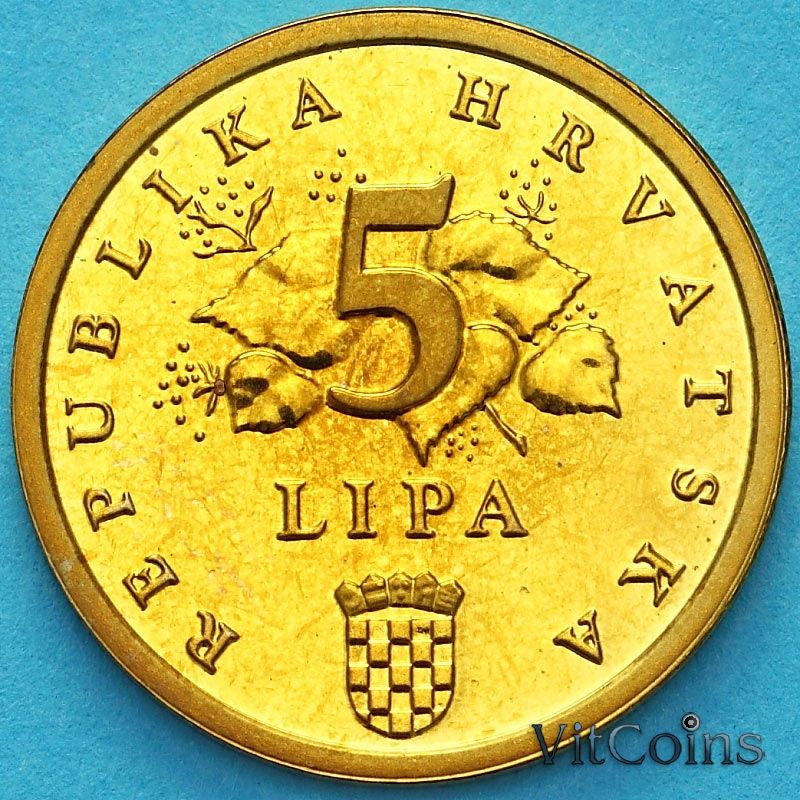 Монета Хорватия 5 лип 2008 год. Надпись на латыни. Пруф