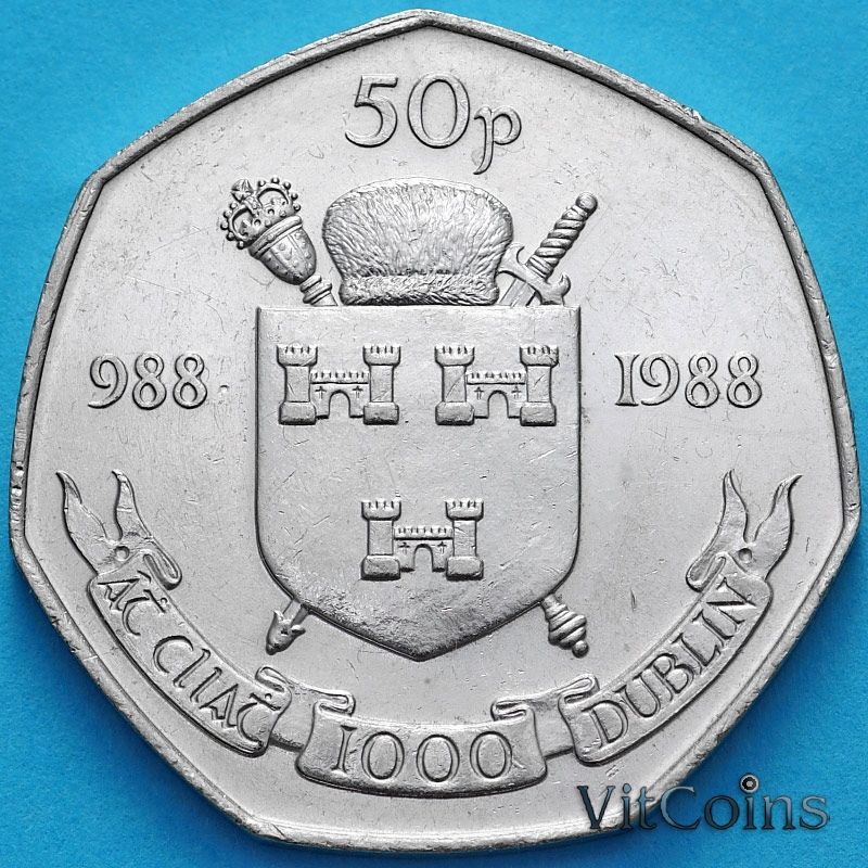 Монета Ирландия 50 пенсов 1988 год. Тысячелетие Дублина. aUNC
