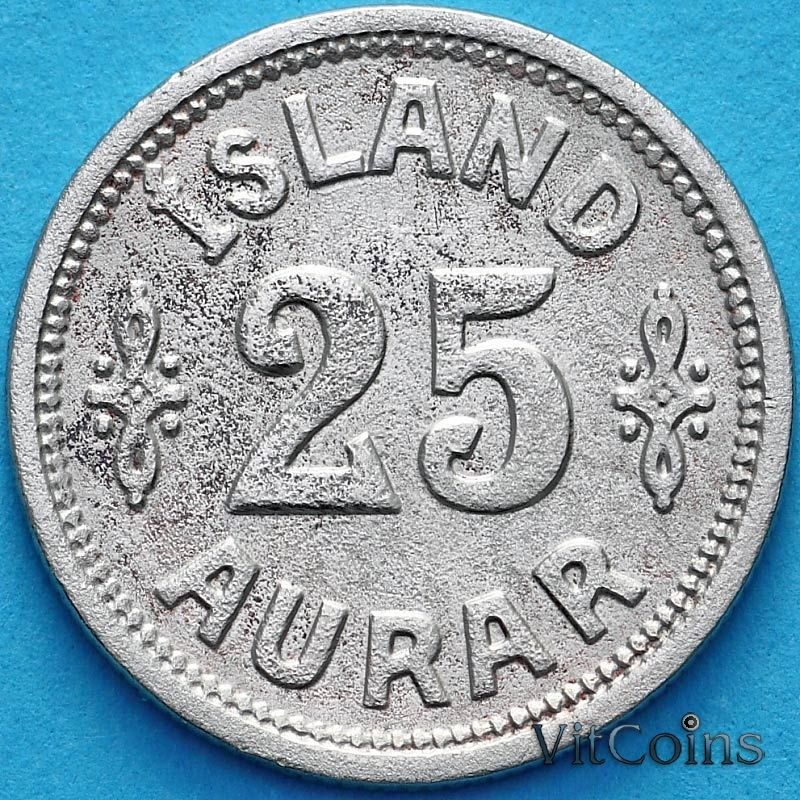Монета Исландия 25 эйре 1922 год.