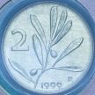 Монета Италия 2 лиры 1999 год. Пчела. BU