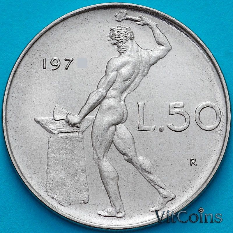 Монета Италия 50 лир 1974 год. BU
