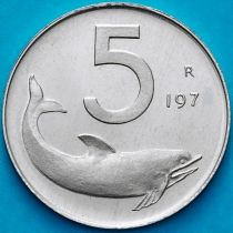 Италия 5 лир 1974 год. Дельфин. BU