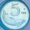 Монета Италия 5 лир 1998 год. Дельфин. BU