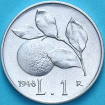 Италия 1 лира 1948 год. Апельсиновая ветвь. UNC
