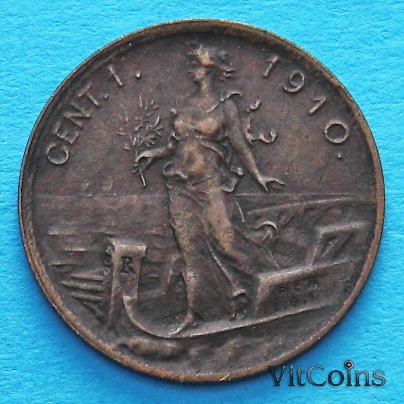 Монета Италии 1 чентезимо 1910 год. 