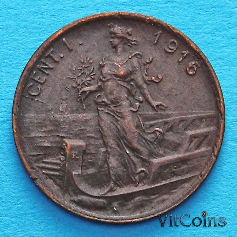Монета Италии 1 чентезимо 1916 год. 