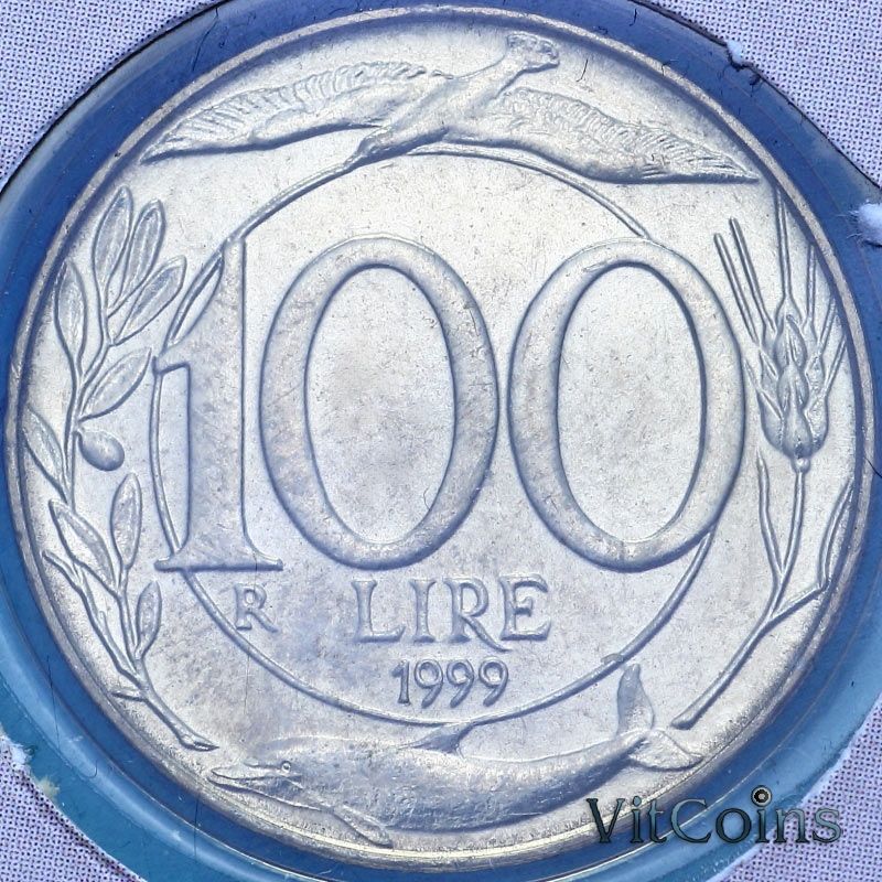 Монета Италия 100 лир 1999 год. BU
