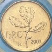 Монета Италия 20 лир 2000 год. BU