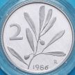 Монета Италия 2 лиры 1986 год. Пчела. Пруф